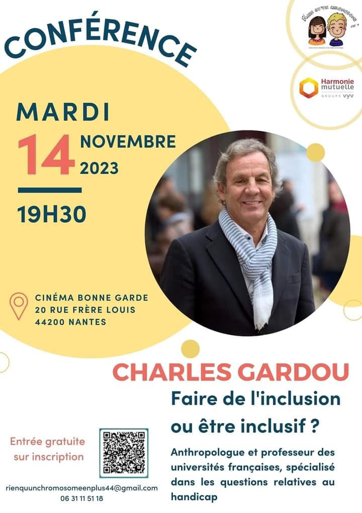 affiche de la conférence de charles gardou le 14 novembre 2023 à 19h30 au cinéma bonne garde