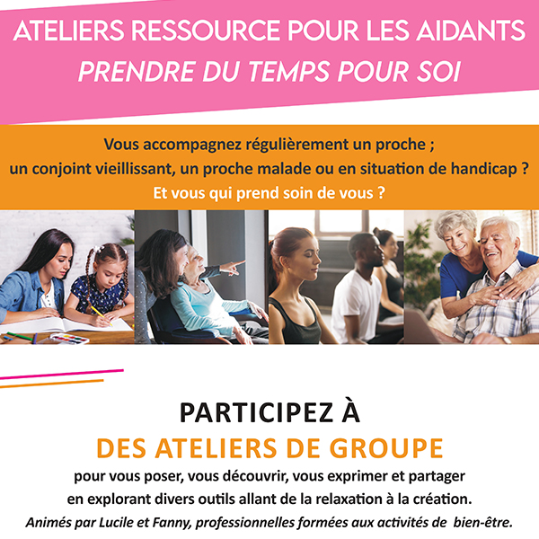 affiche des ateliers ressources bien être pour les aidants à la chapelle sur erdre