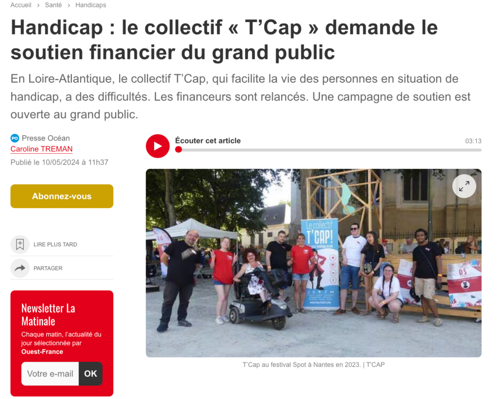 capture d'écran de l'en-tête de l'article sur le collectif t'cap

