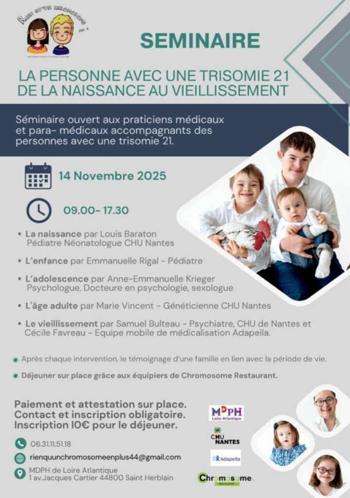 affiche du séminaire La personne avec une trisomie 21 de la naissance au vieillissement le 14 novembre