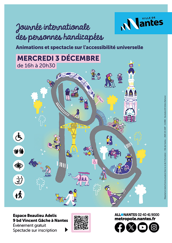 affiche de l'événement pour la  Journée internationale des personnes en situation de handicap organisé par la ville de nantes le 3 décembre