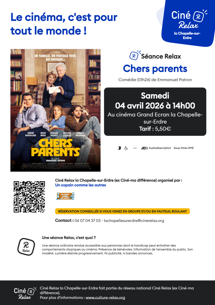 affiche de la séance ciné relax du film chers parents le 4 avril 2026 à 14H