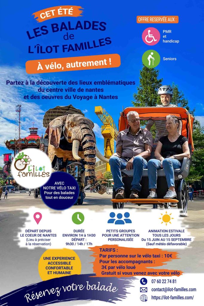 affiche de la balade en vélo-taxi de l'ilot familles