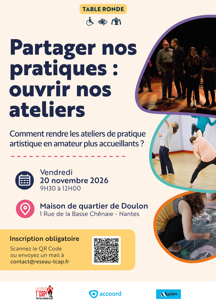 affiche de l'événement partager nos pratiques ouvrir nos ateliers le 20 novembre 2026