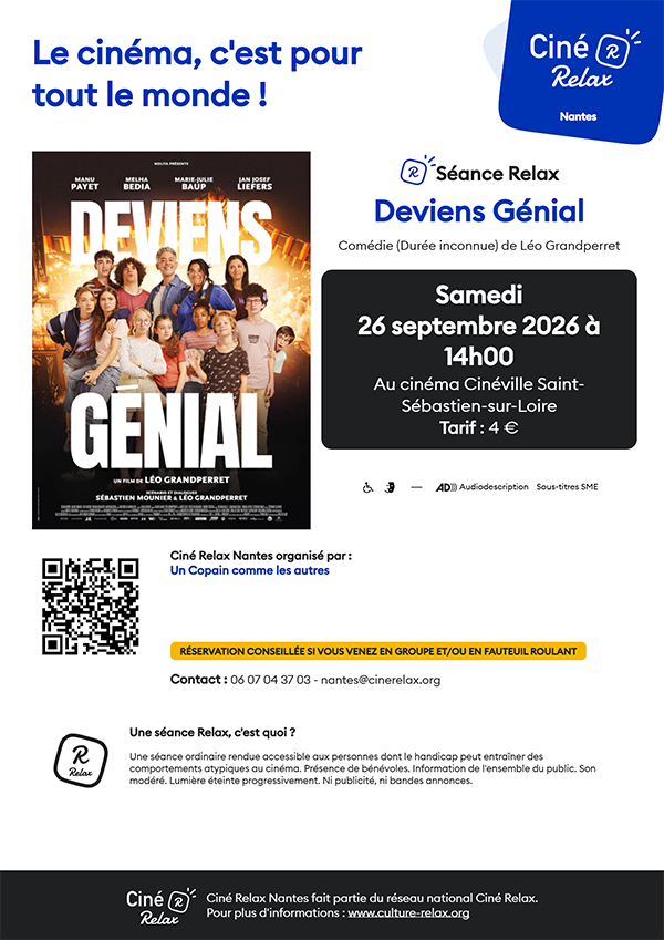 affiche de la séance de ciné-relax du 26 septembre 2026 du film deviens génial