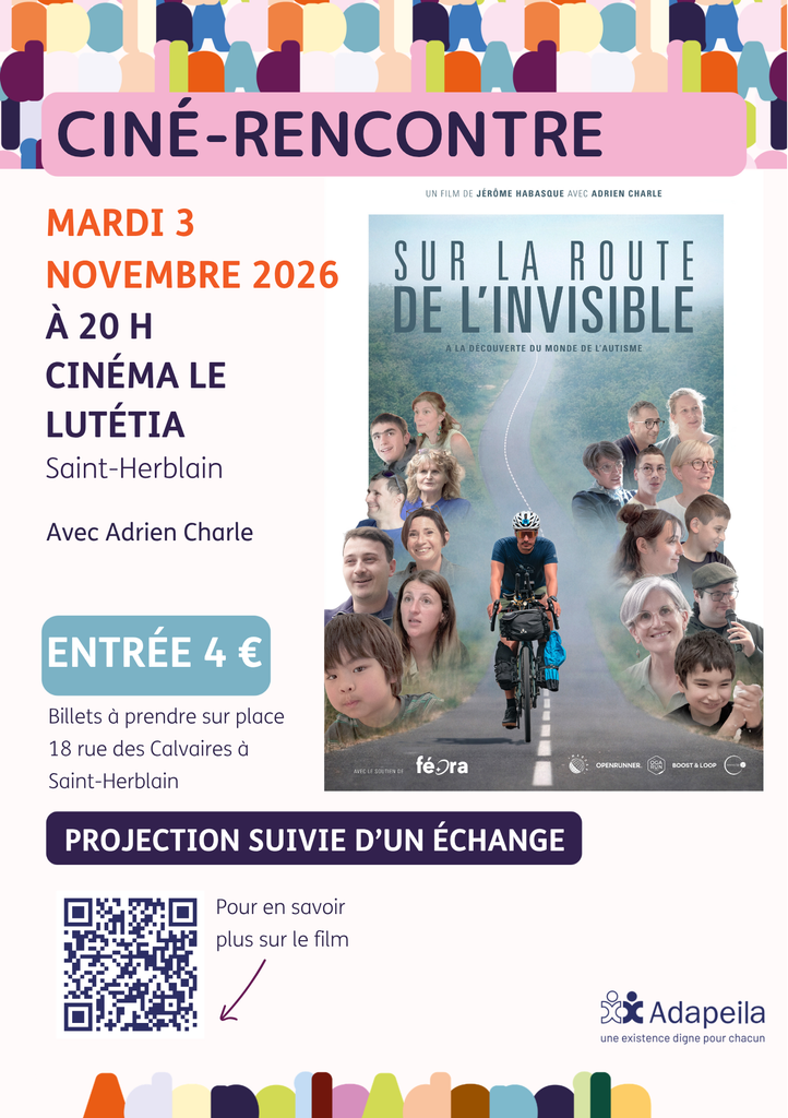 affiche de la séance de ciné-rencontre le 3 novembre du film sur la route de l'invisible